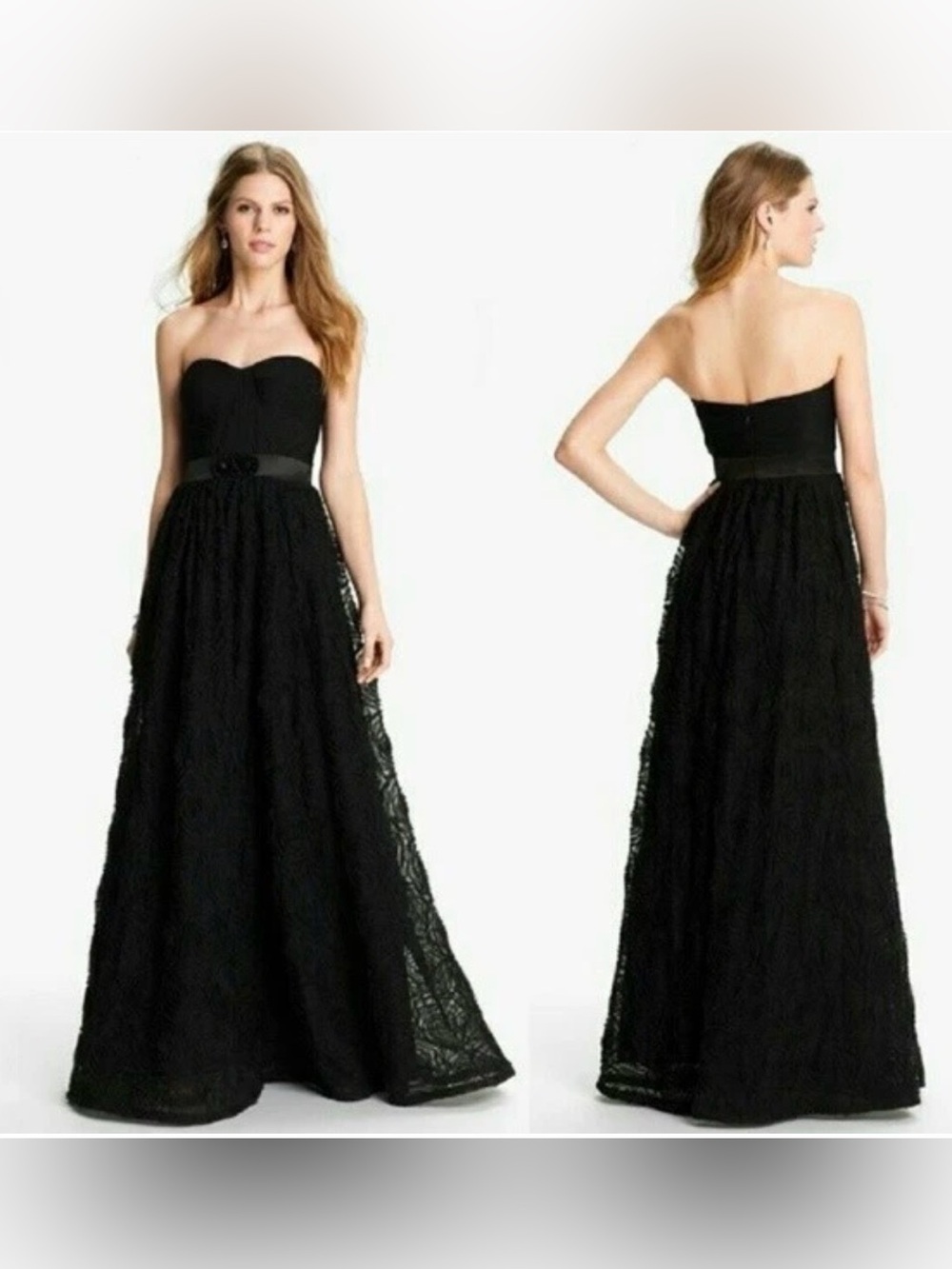Adrianna Papell Black Strapless Rosette Tulle Ball Dress/Gown 6